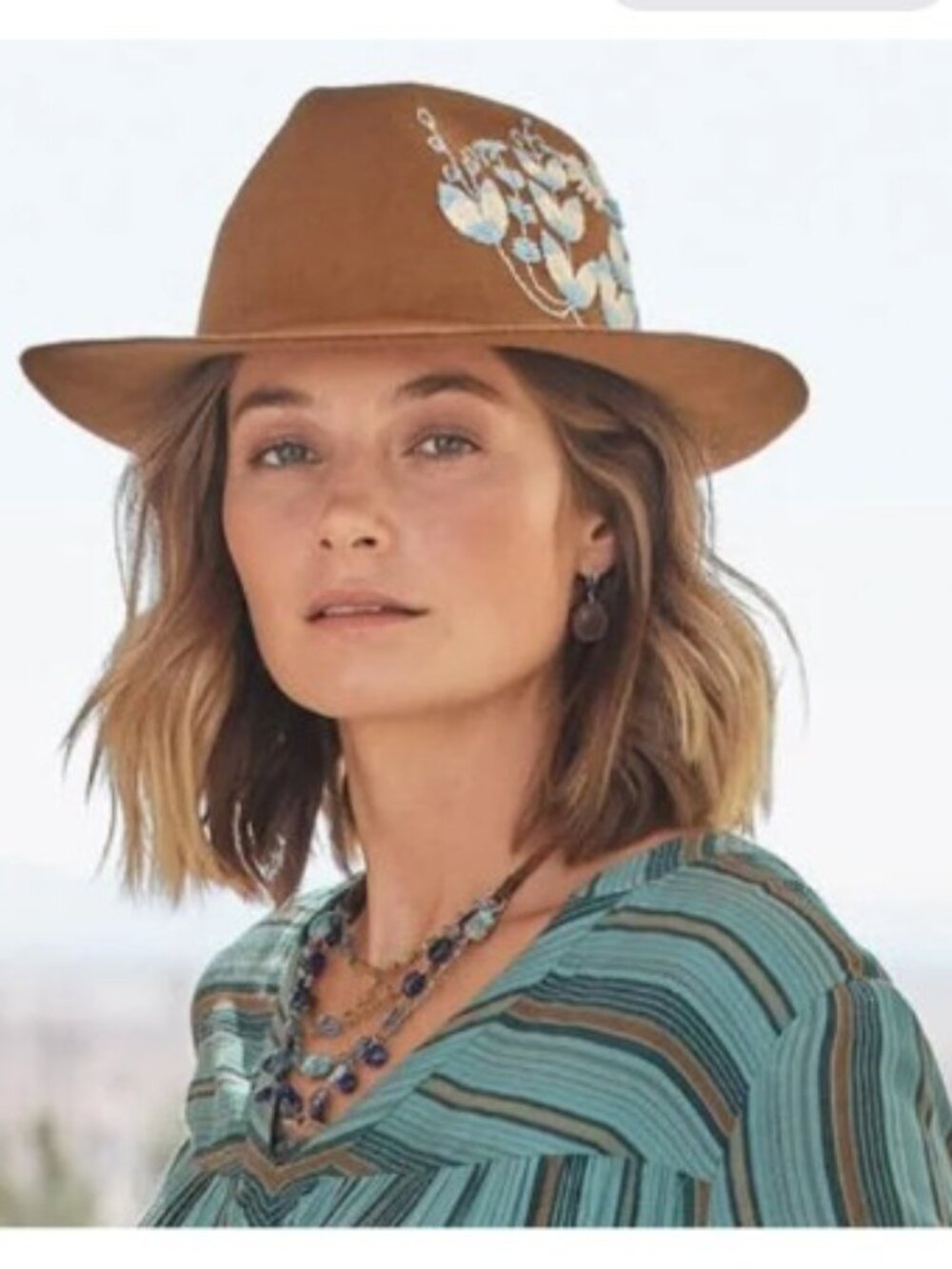 Jenny Krauss Meadow Haven Hat in Brown with Blooming Embroidery-Size Medium -NWT
